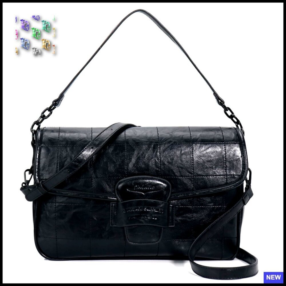 Vegan Leather Crossbody Bag Retro Chic Top Handle Adjustable Strap Purse